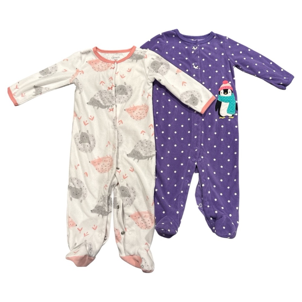 Carter's Baby Girl Footless Fleece Pajamas, 2-Pack, 9 months.